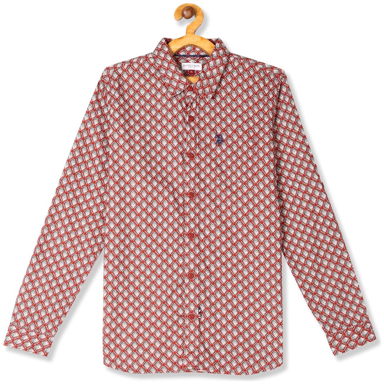 

U S Polo Assn Boy Cotton Printed Shirt Orange