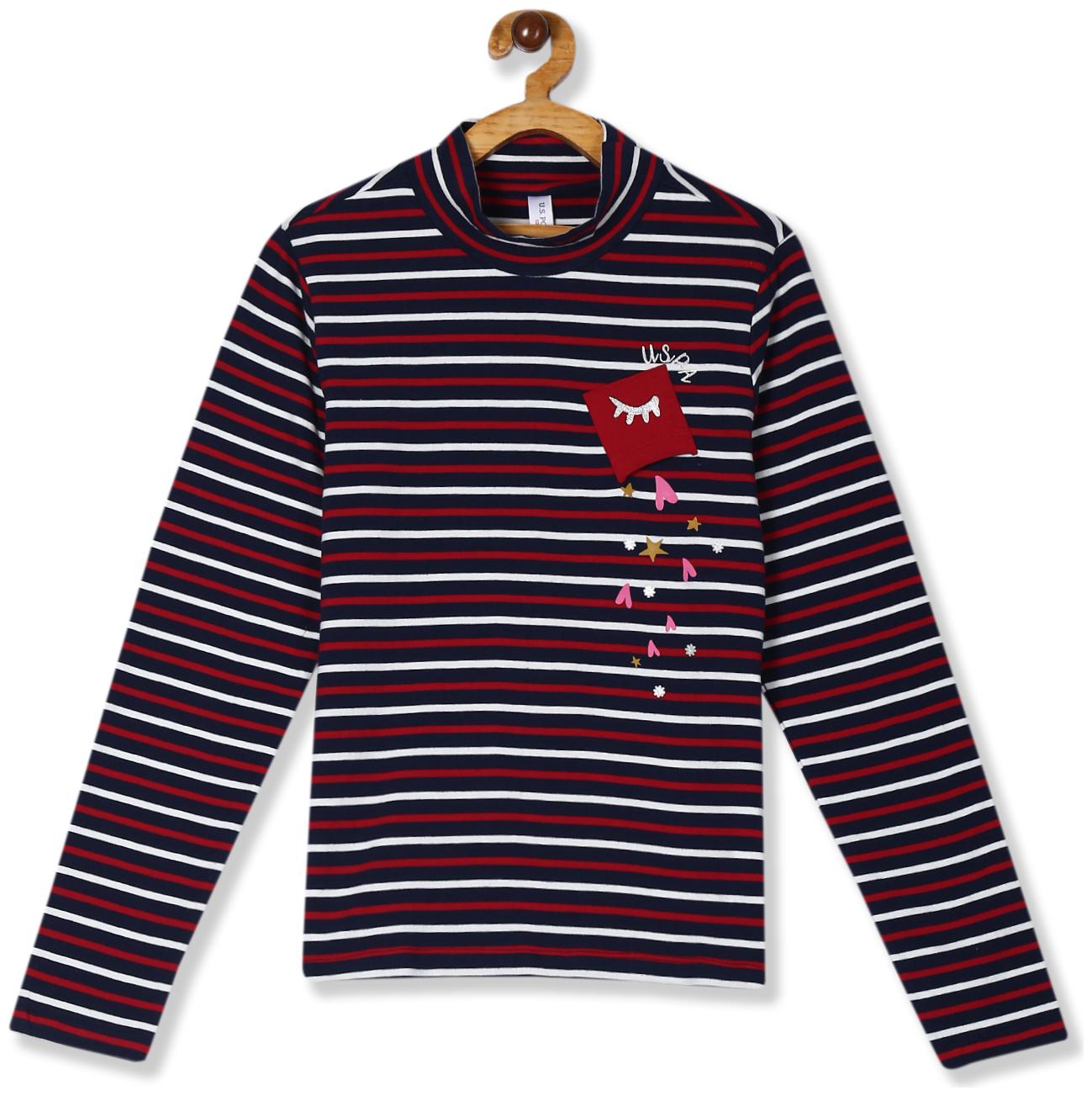 

U S Polo Assn Cotton Striped T shirt for Baby Girl - Blue
