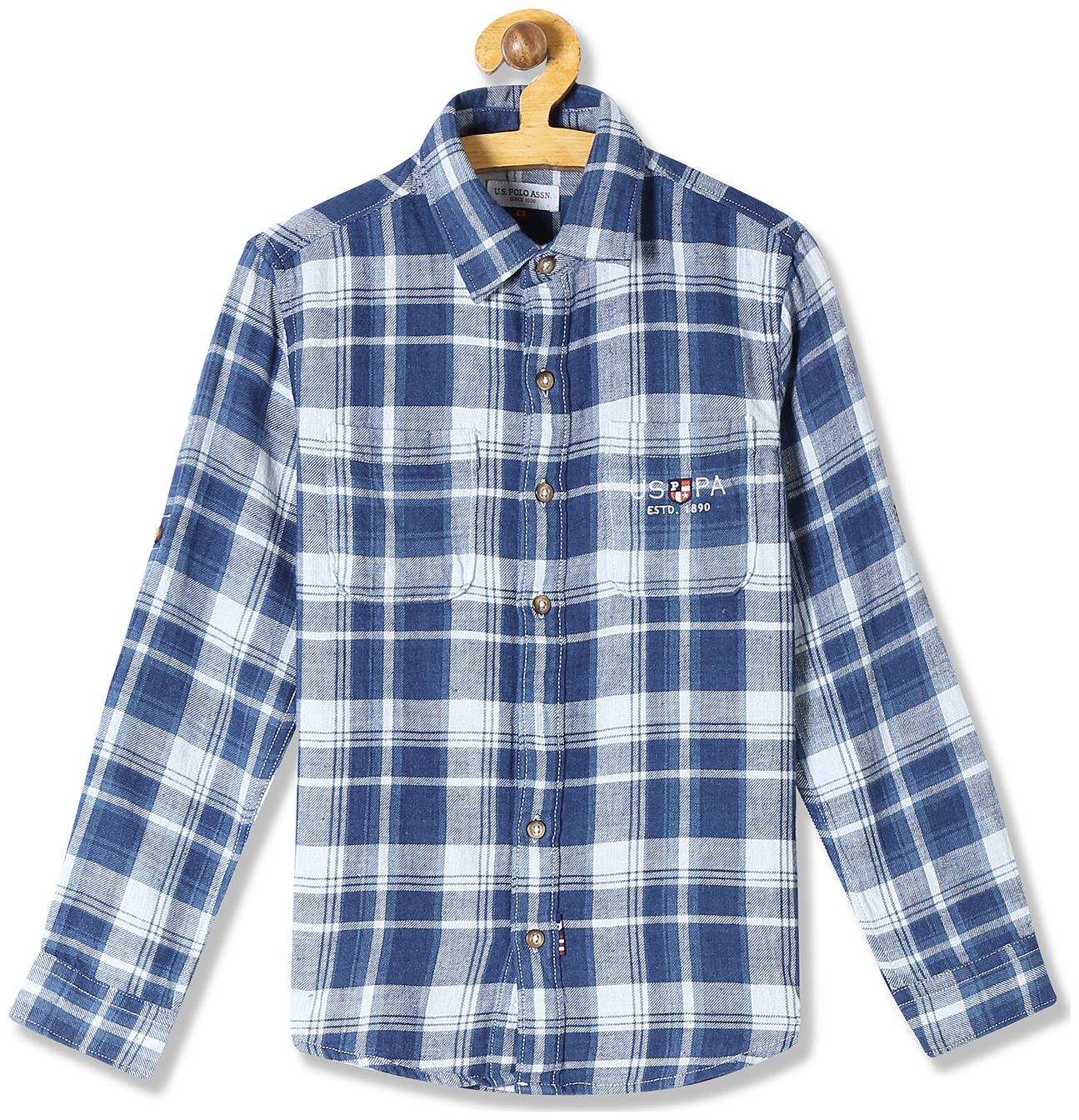 

U S Polo Assn Boy Cotton Checked Shirt Blue