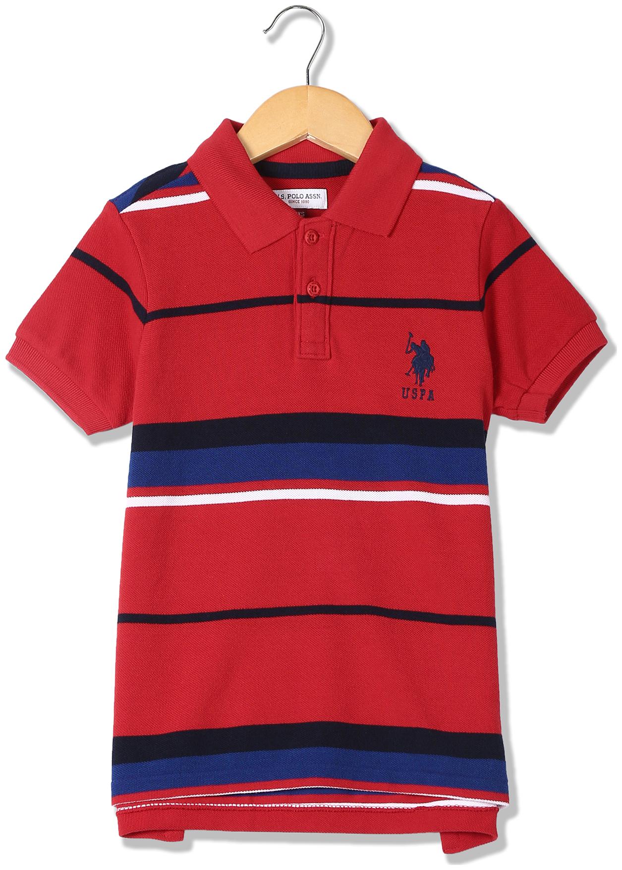 

U S Polo Assn Boy Cotton Striped T-shirt - Red