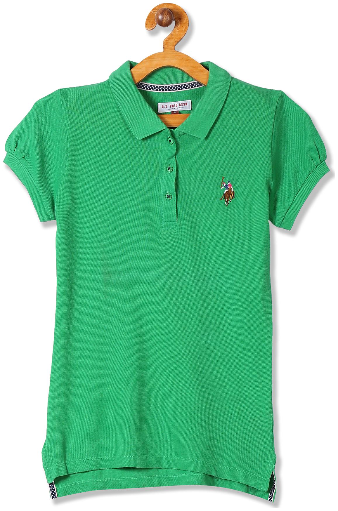 

U S Polo Assn Girl Cotton Solid T shirt - Green