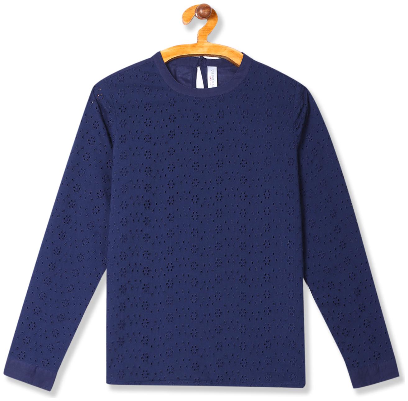 

U S Polo Assn Girl Cotton Self design Top - Blue