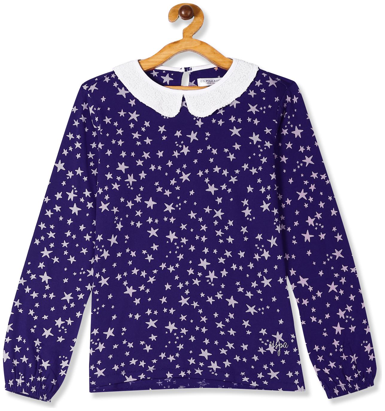 

U S Polo Assn Girl Cotton Printed Top - Blue