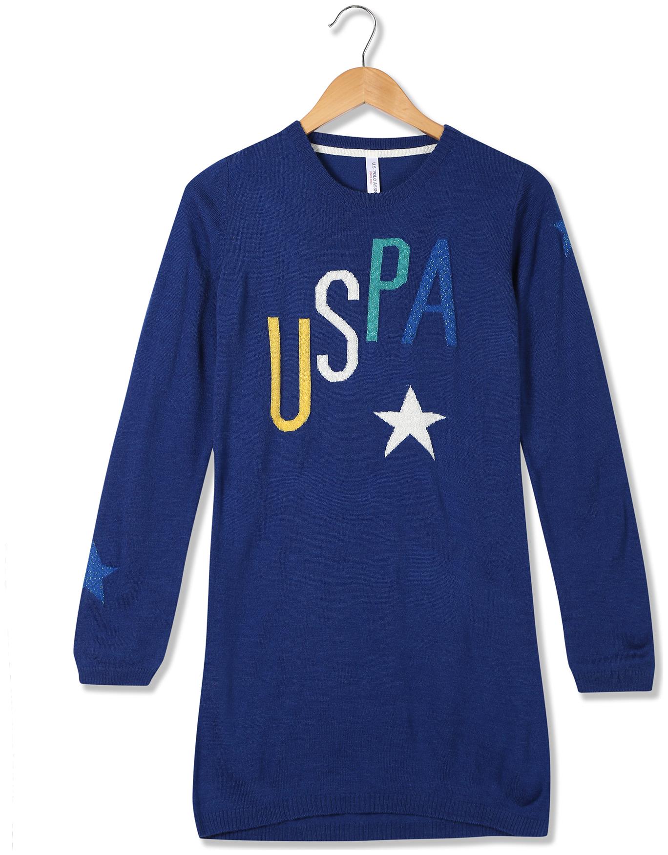 

U S Polo Assn Blue Acrylic Full Sleeves Knee Length Winter Frock ( Pack of 1 )