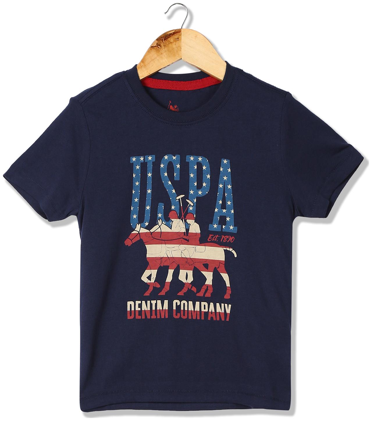 

U S Polo Assn Boy Cotton Printed T-shirt - Blue