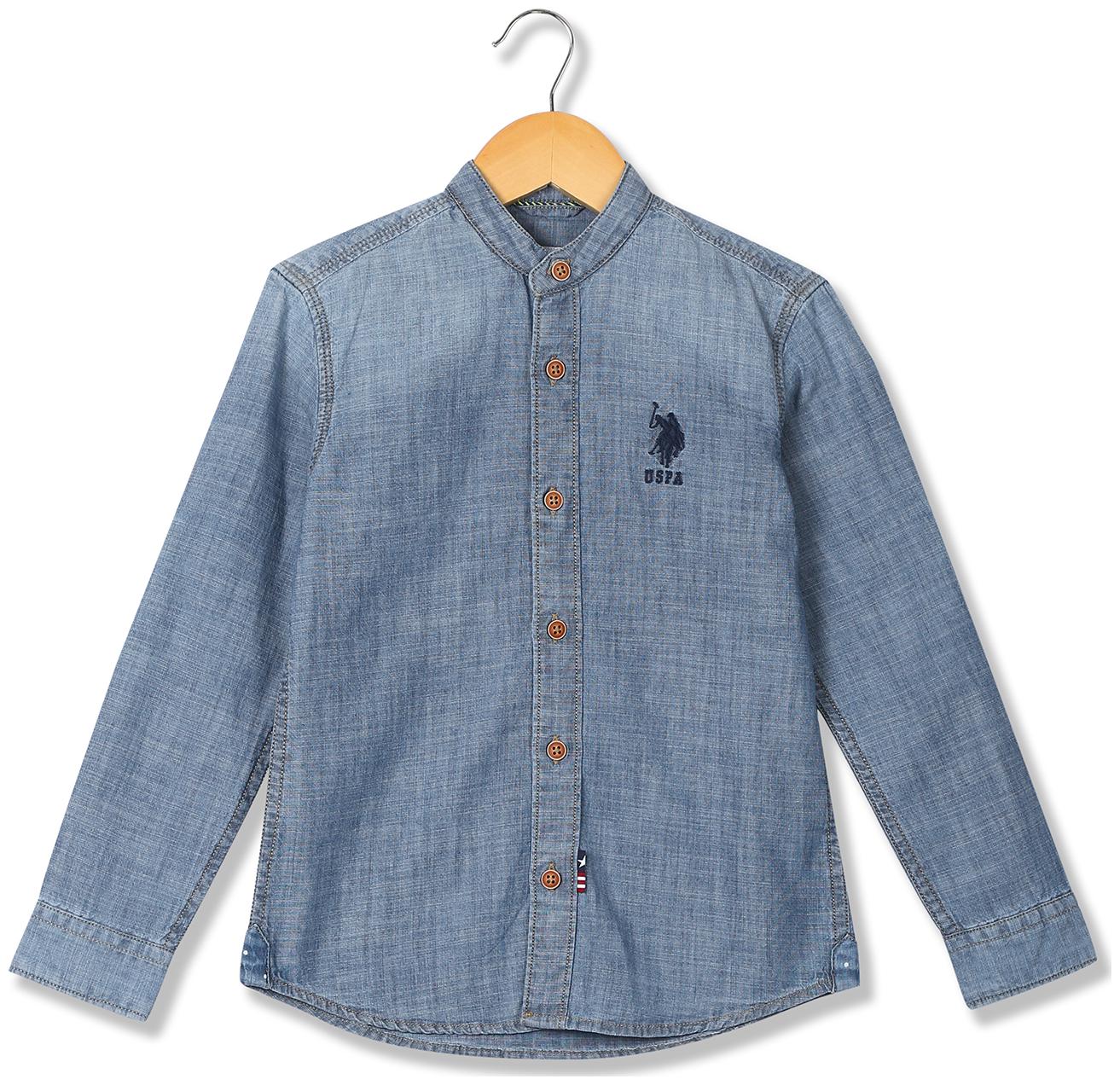 

U S Polo Assn Boy Cotton Solid Shirt Blue