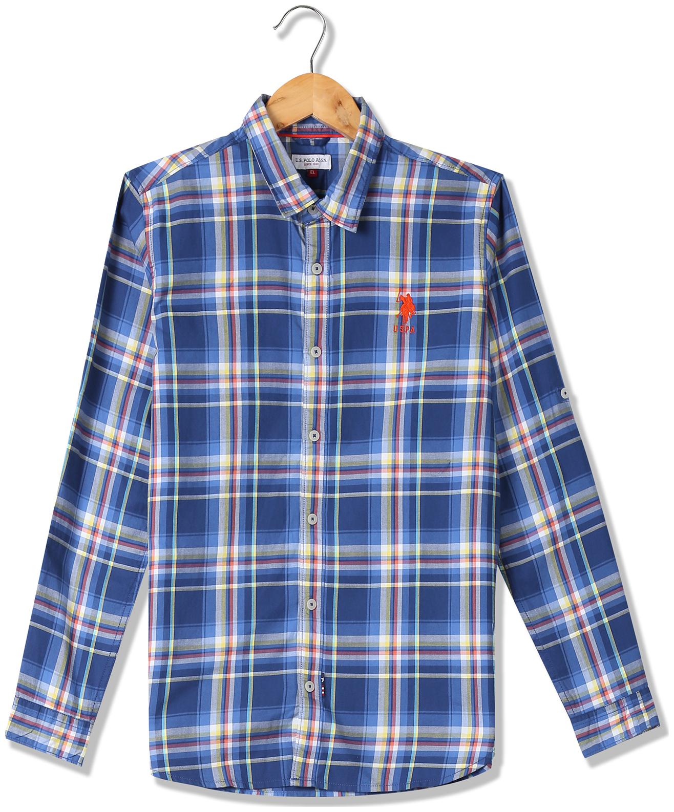 

U S Polo Assn Boy Cotton Checked Shirt Blue