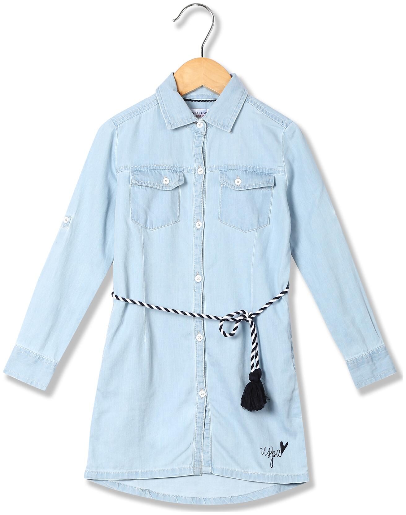 

U S Polo Assn Blue Cotton Full Sleeves Knee Length Princess Frock ( Pack of 1 )