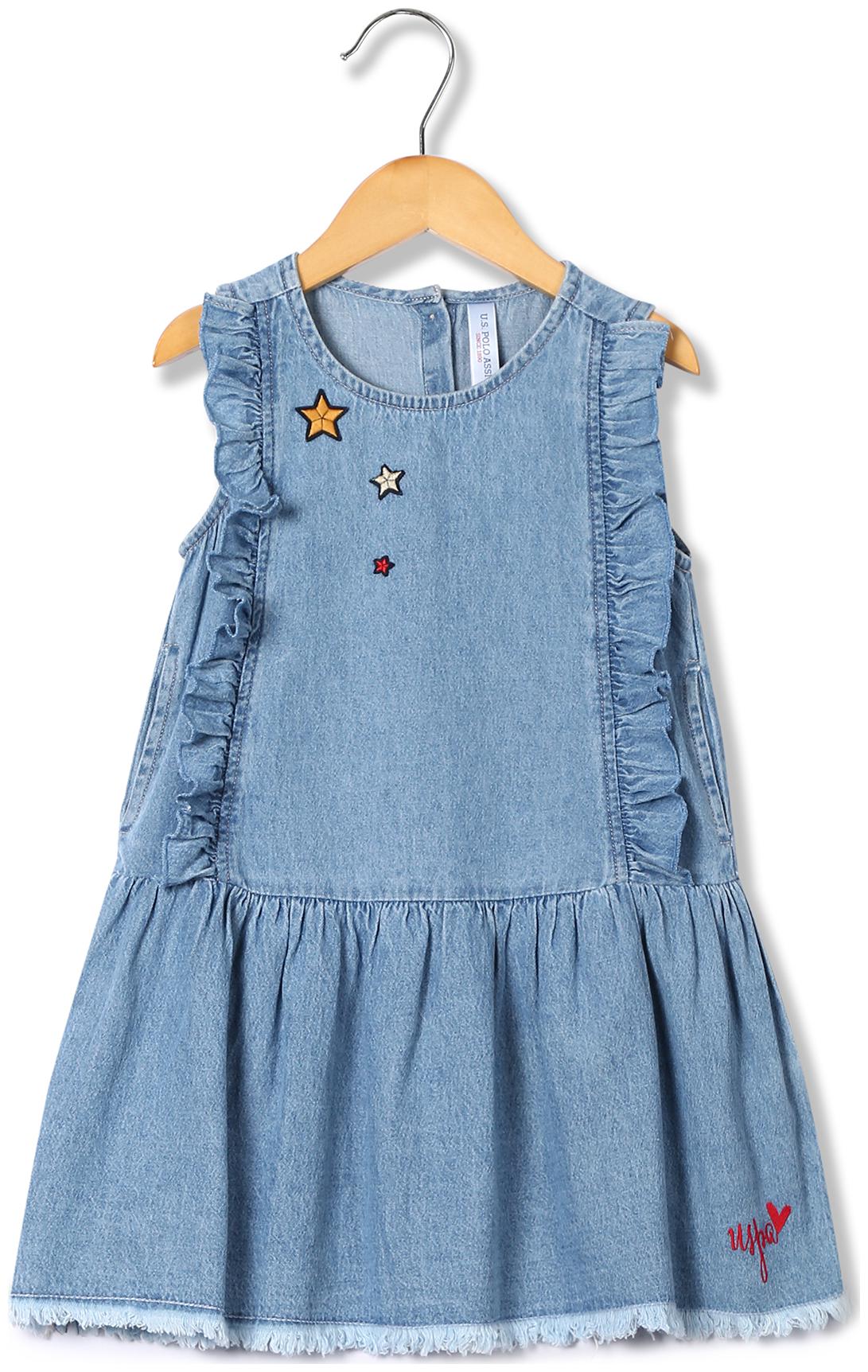 

U S Polo Assn Blue Cotton Sleeveless Knee Length Princess Frock ( Pack of 1 )