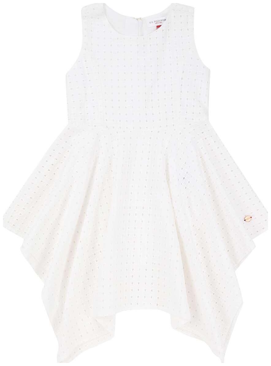 

U S Polo Assn White Cotton Sleeveless Knee Length Princess Frock ( Pack of 1 )
