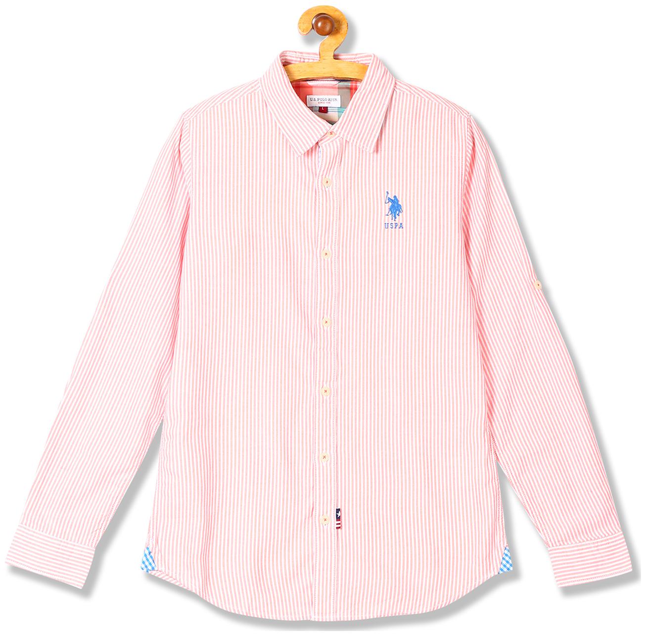 

U S Polo Assn Boy Cotton Striped Shirt Pink