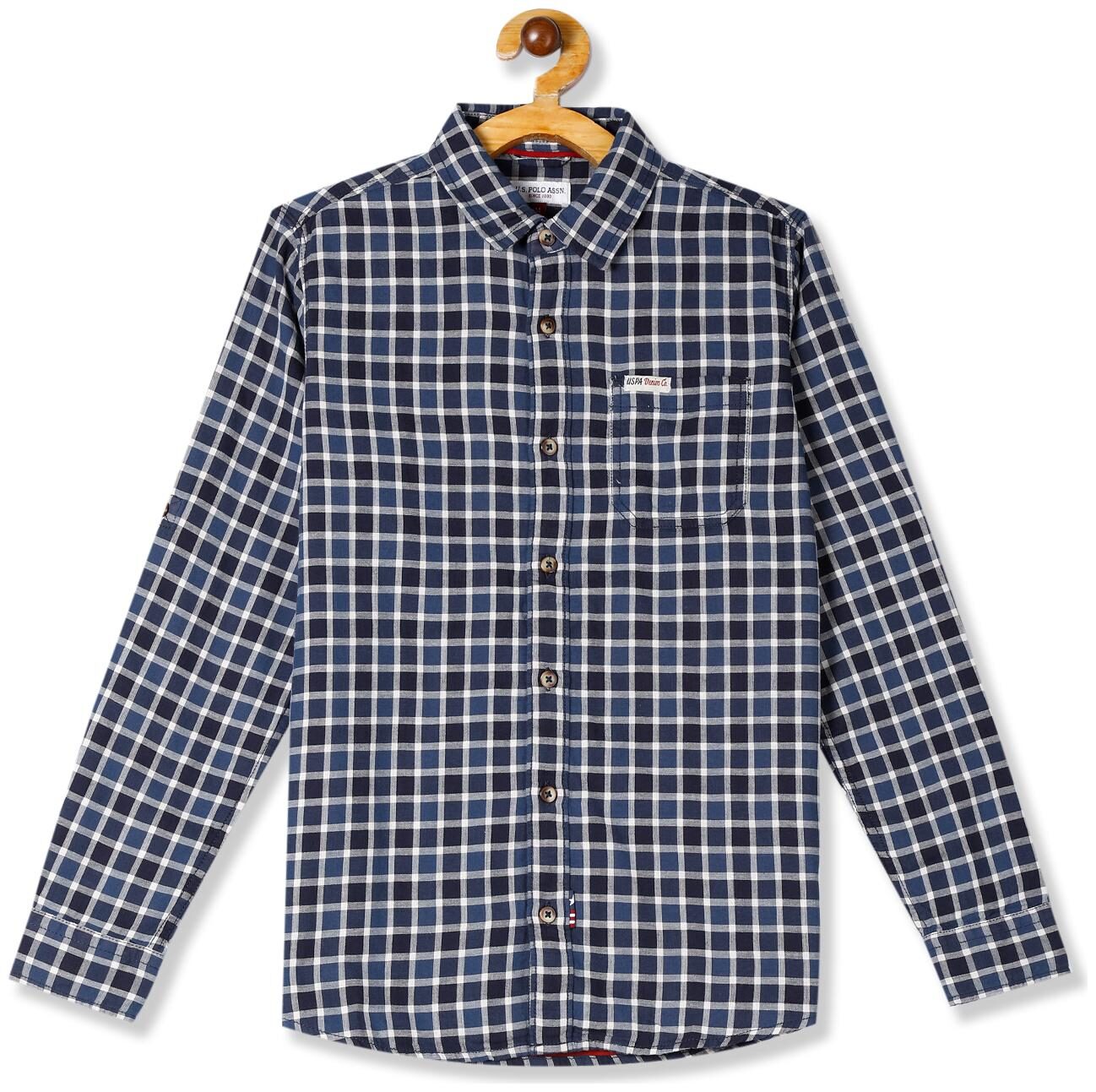 

U S Polo Assn Boy Cotton Checked Shirt Blue