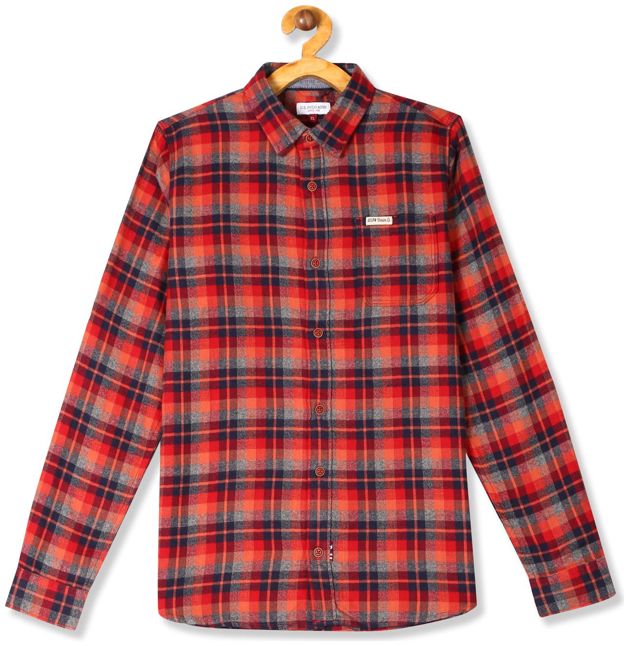 

U S Polo Assn Boy Cotton Checked Shirt Orange