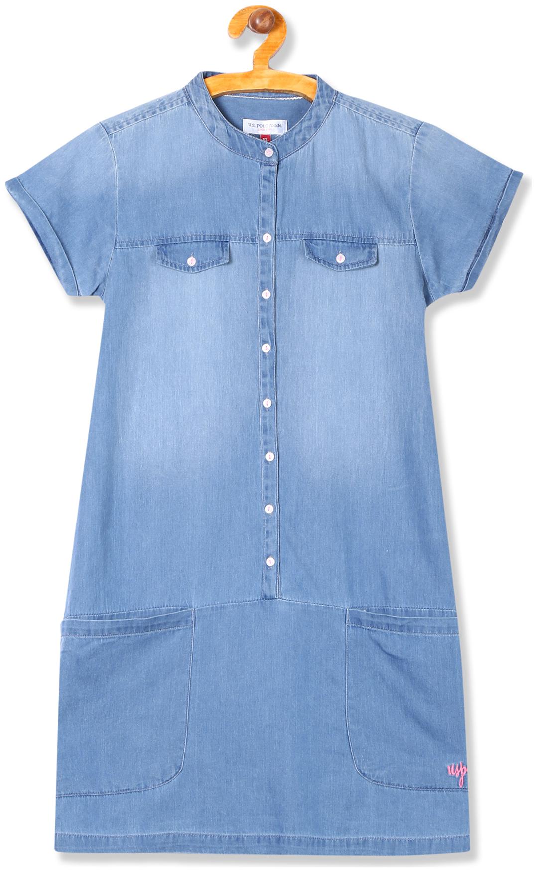 

U S Polo Assn Baby girl Cotton Solid Collar frock - Blue
