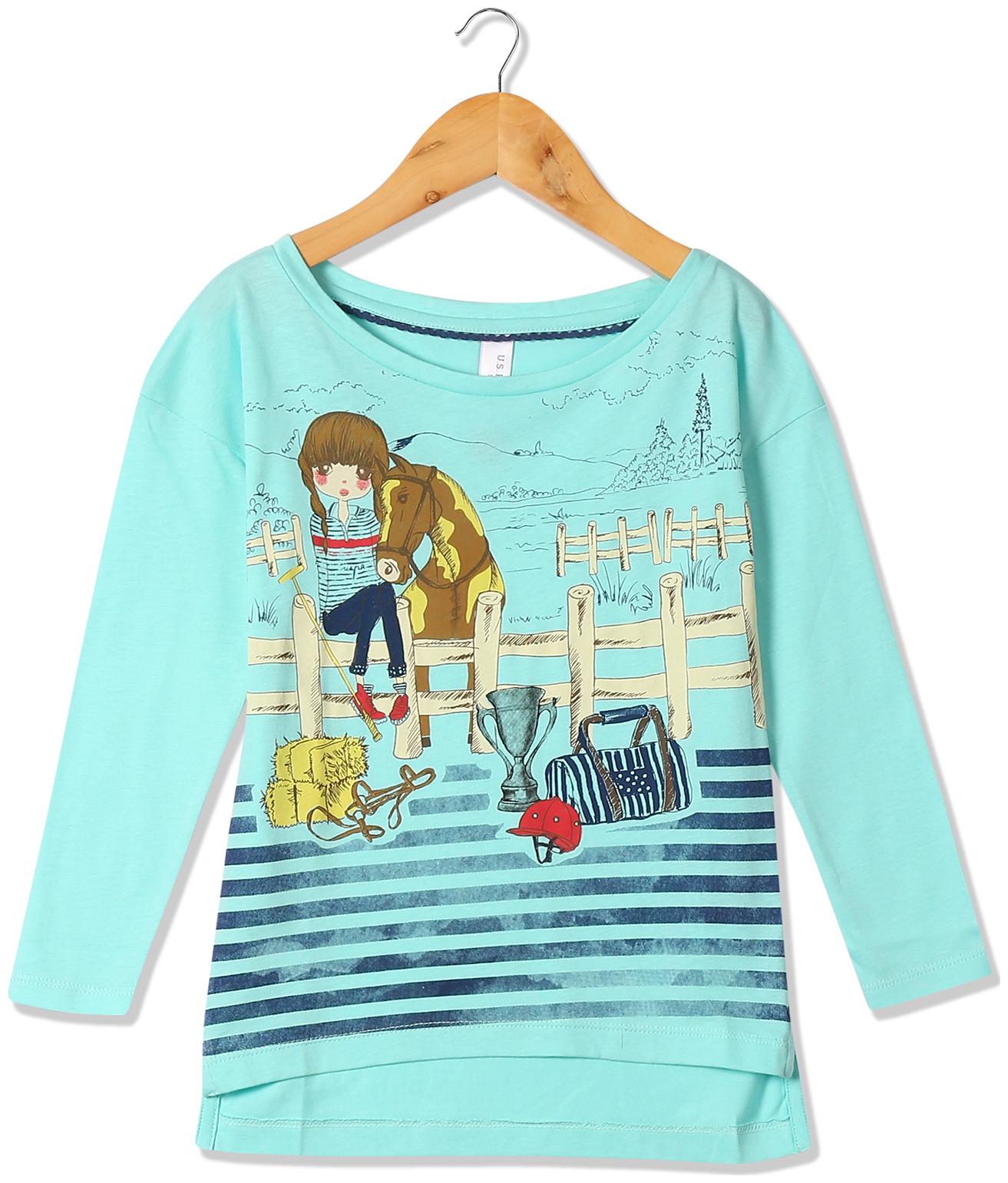 

U S Polo Assn Girl Cotton Printed T shirt - Green
