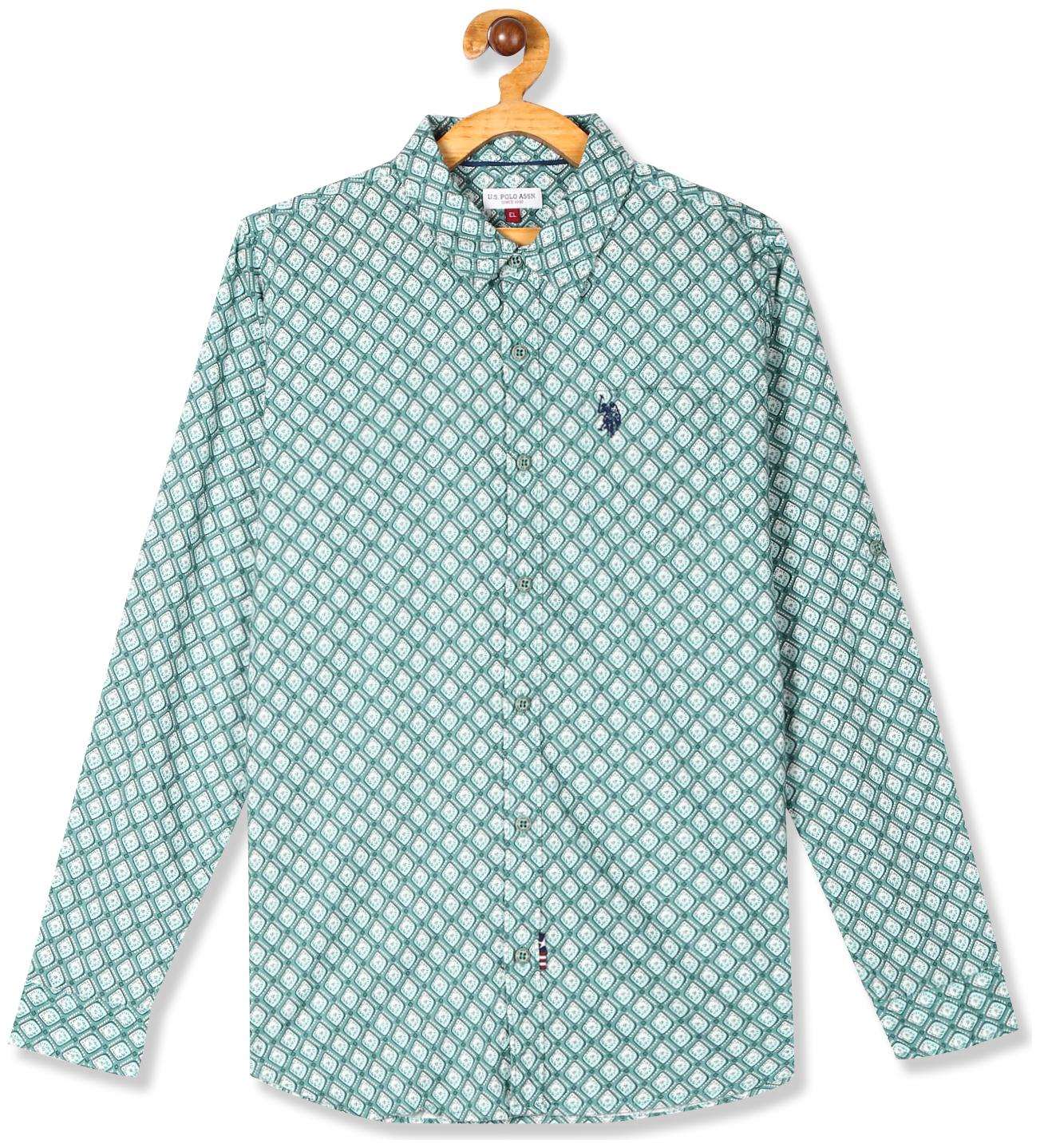 

U S Polo Assn Boy Cotton Printed Shirt Green