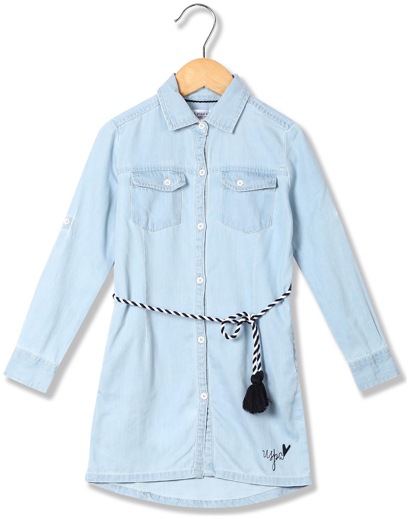

U S Polo Assn Blue Cotton Full Sleeves Knee Length Princess Frock ( Pack of 1 )