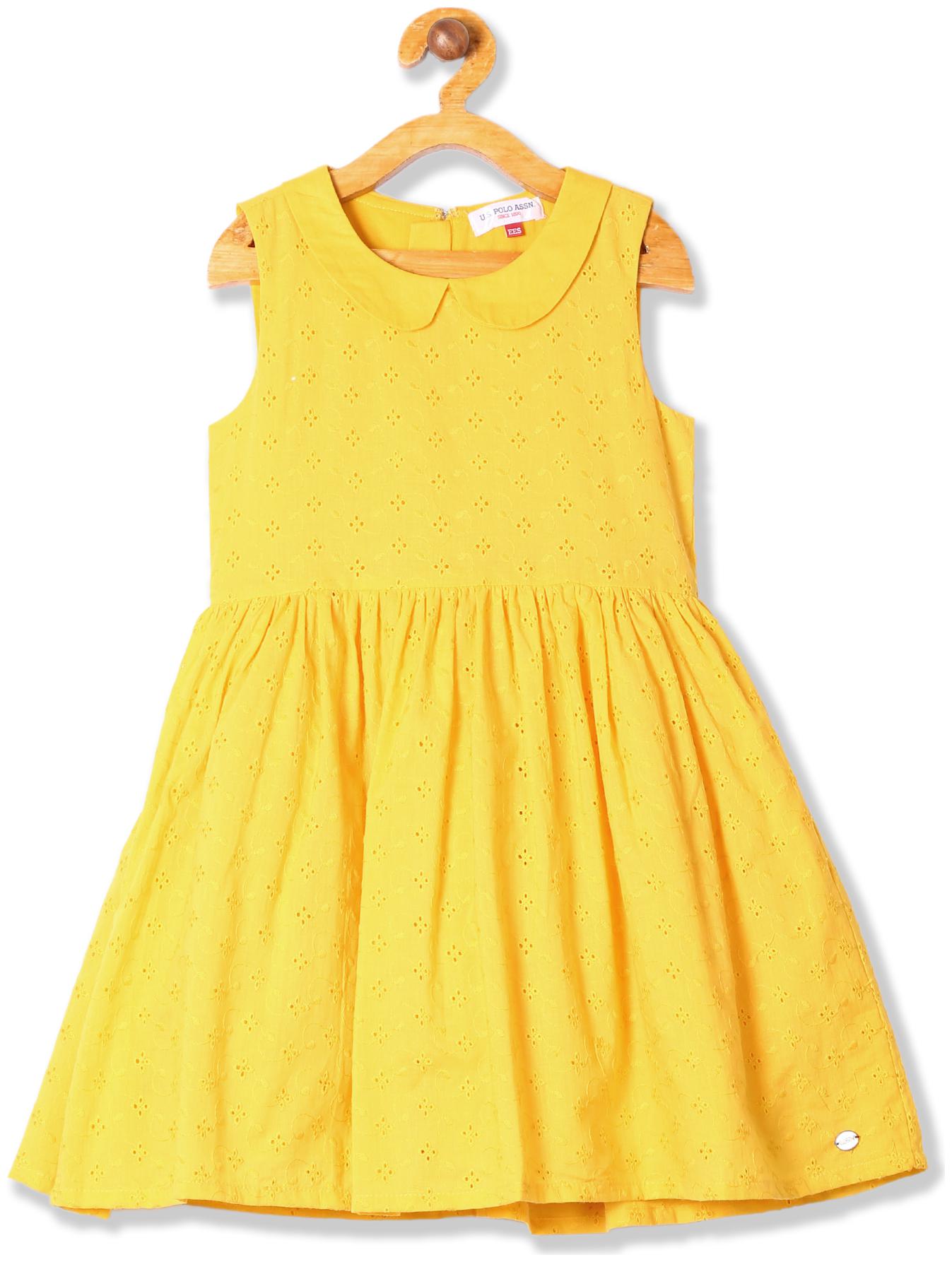

U S Polo Assn Baby girl Cotton Self design Princess frock - Yellow