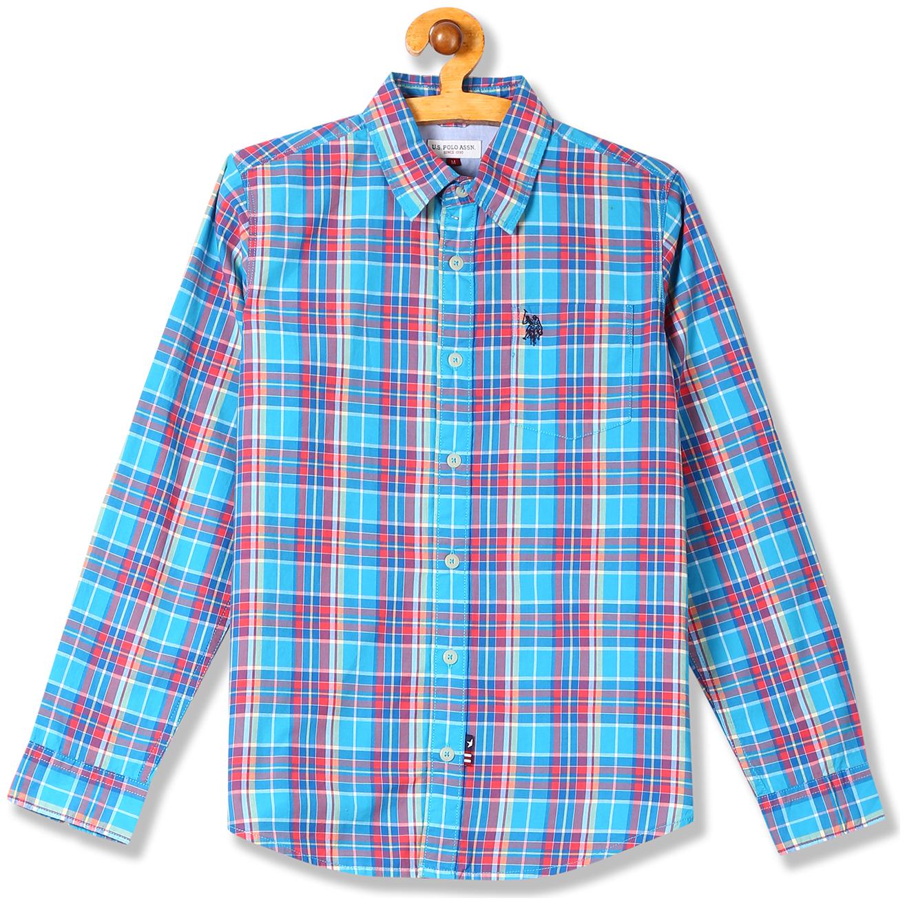 

U S Polo Assn Boy Cotton Checked Shirt Blue