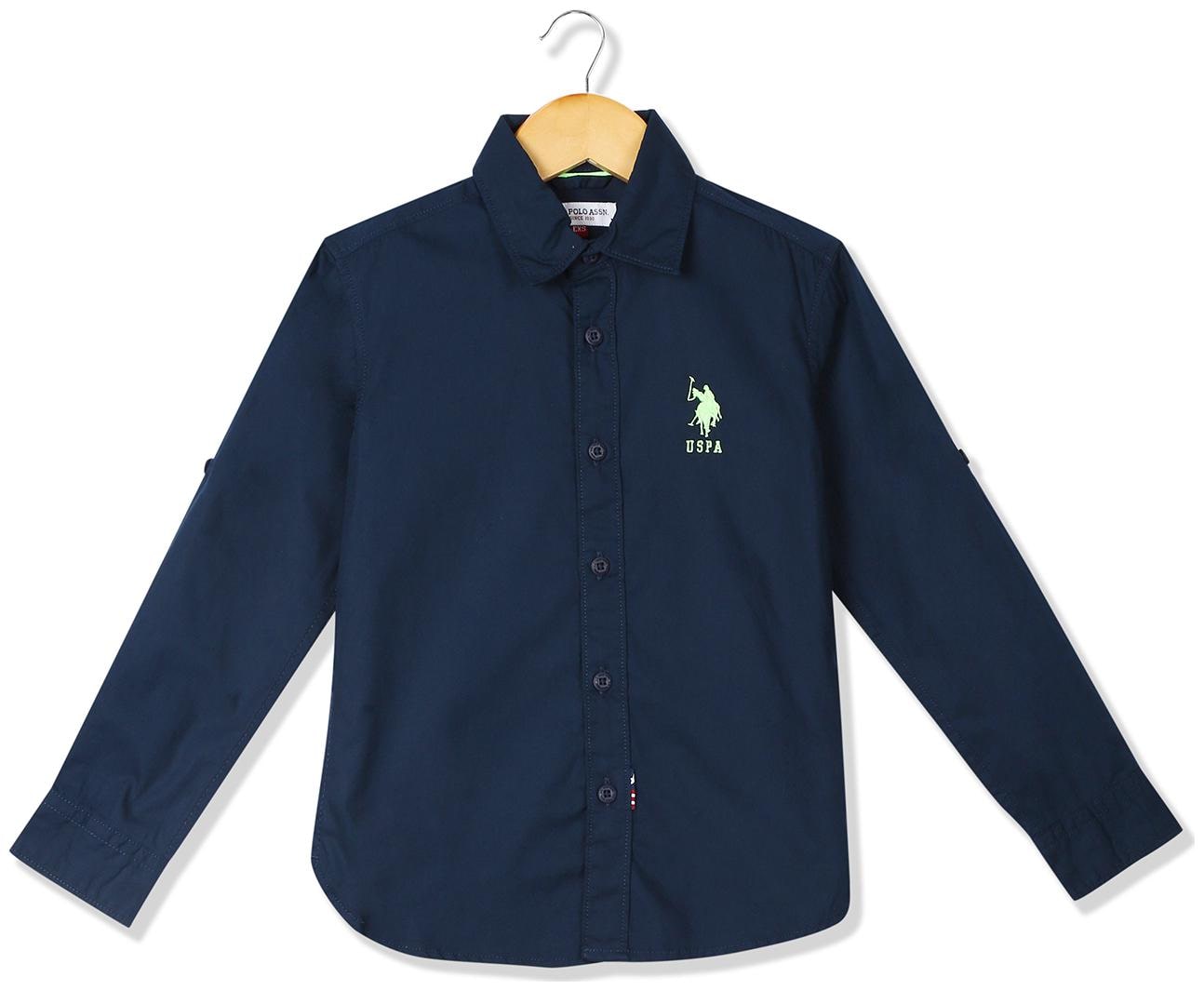 

U S Polo Assn Boy Cotton Solid Shirt Blue