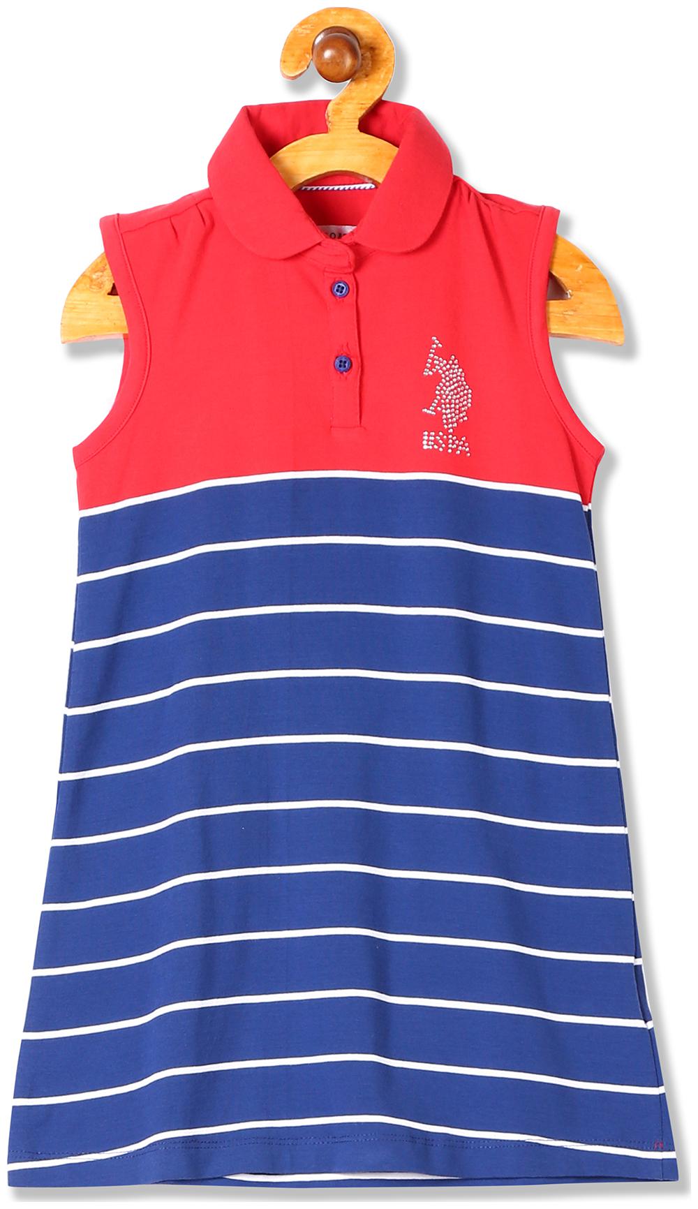 

U S Polo Assn Red Cotton Sleeveless Knee Length Collar Frock ( Pack of 1 )