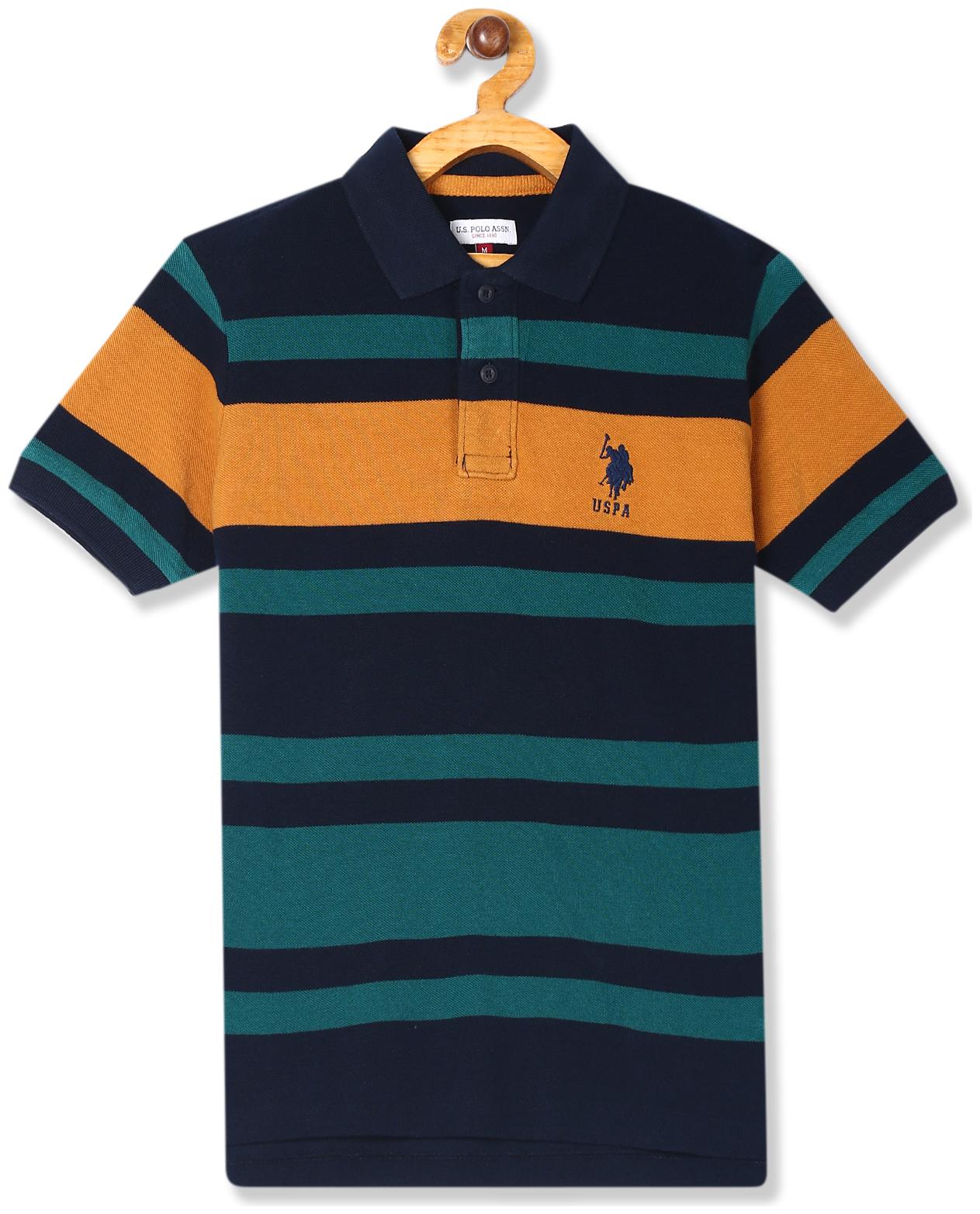 

U S Polo Assn Cotton Striped T shirt for Baby Boy - Blue
