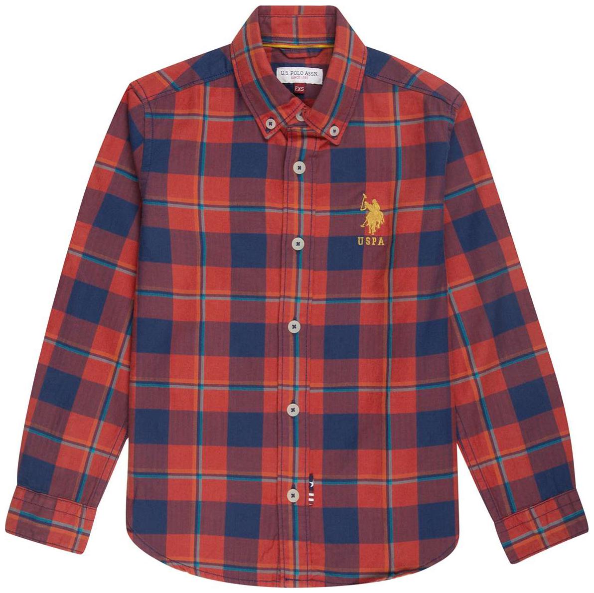 

U S Polo Assn Boy Cotton Checked Shirt Red