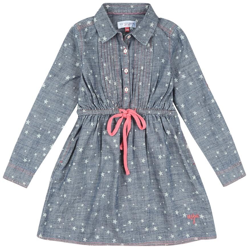 

U S Polo Assn Grey Cotton Full Sleeves Knee Length Collar Frock ( Pack of 1 )