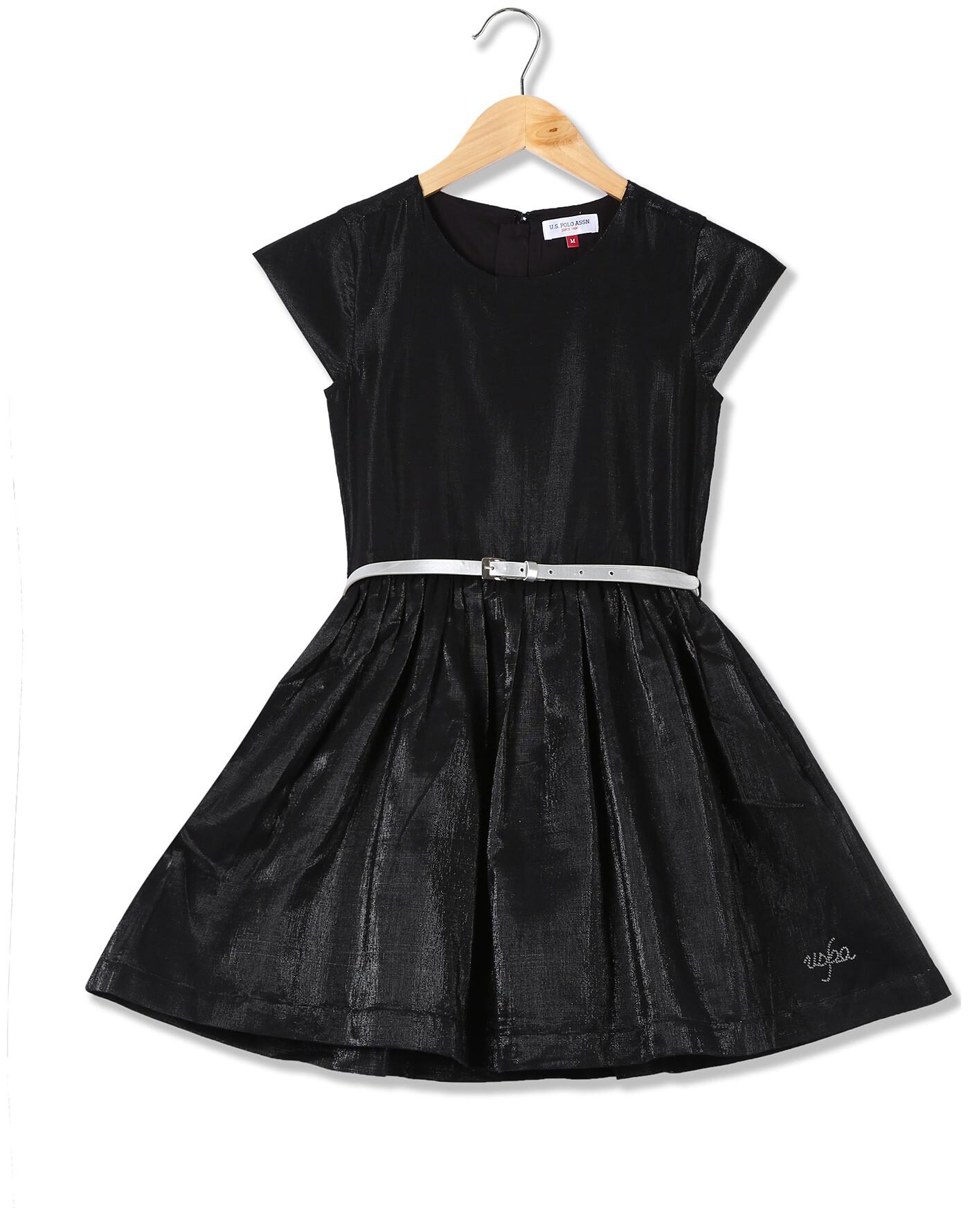 

U S Polo Assn Black Cotton Short Sleeves Knee Length Princess Frock ( Pack of 1 )