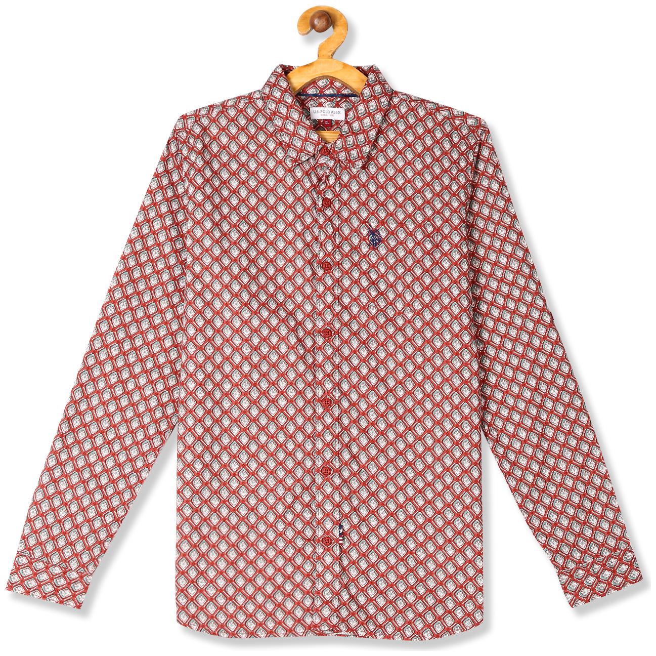 

U S Polo Assn Boy Cotton Printed Shirt Orange