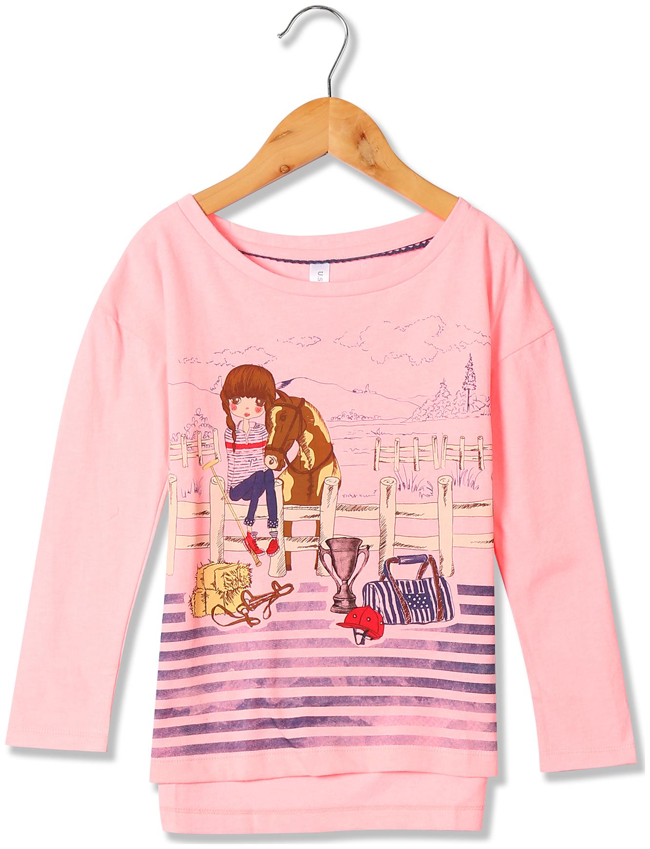 

U S Polo Assn Girl Cotton Printed T shirt - Pink