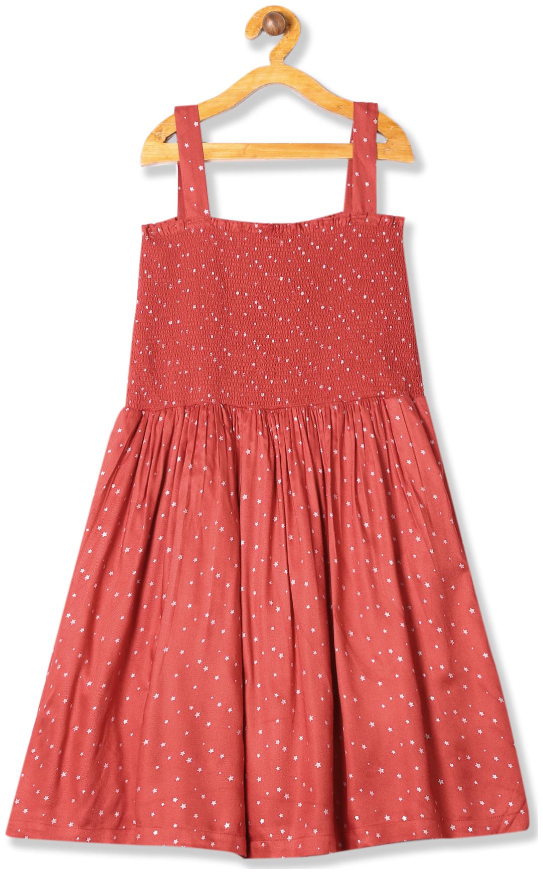 

U S Polo Assn Brown Viscose Sleeveless Knee Length Princess Frock ( Pack of 1 )