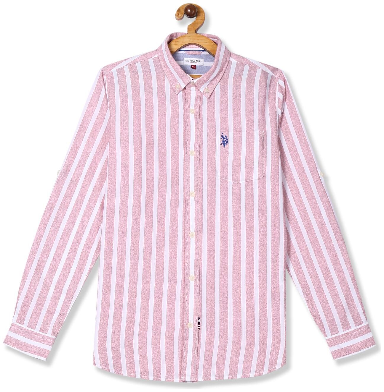 

U S Polo Assn Cotton Striped Shirt for Baby Boy - Pink