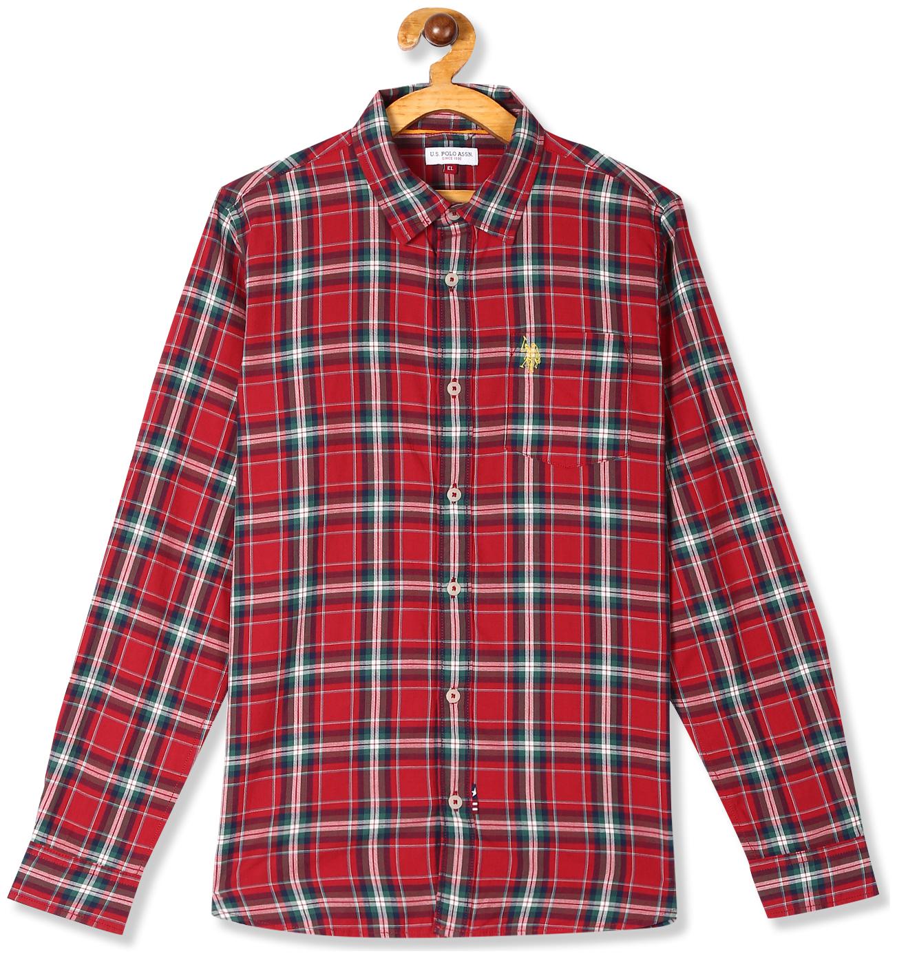 

U S Polo Assn Boy Cotton Checked Shirt Red