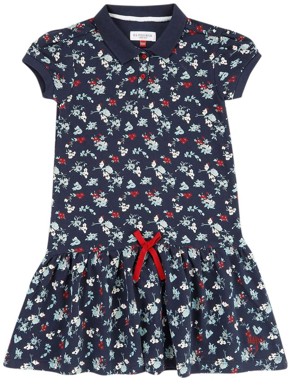 

U S Polo Assn Blue Cotton Short Sleeves Knee Length Princess Frock ( Pack of 1 )