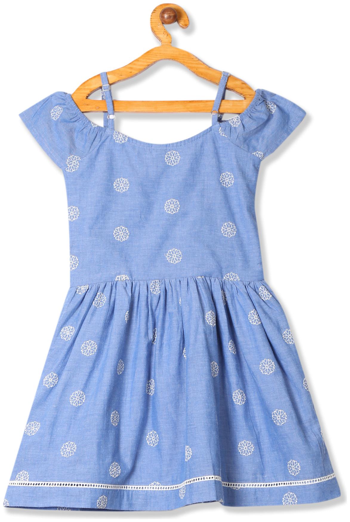 

U S Polo Assn Baby girl Cotton Self design Princess frock - Blue
