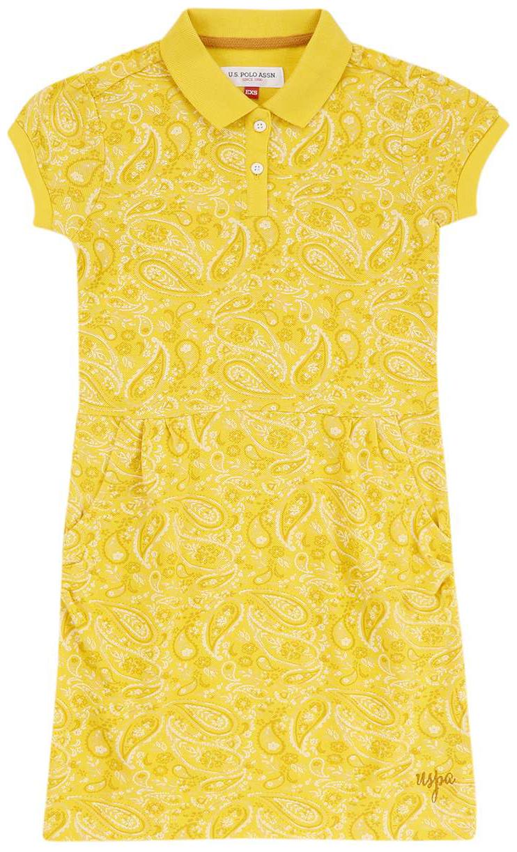 

U S Polo Assn Yellow Cotton Short Sleeves Above Knee Princess Frock ( Pack of 1 )
