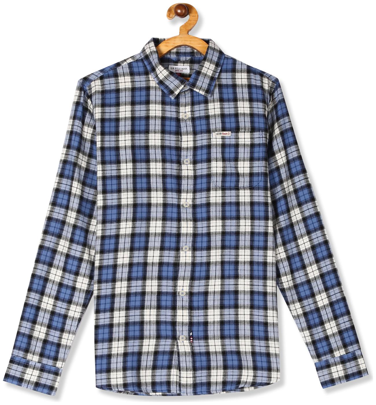 

U S Polo Assn Boy Cotton Checked Shirt Blue