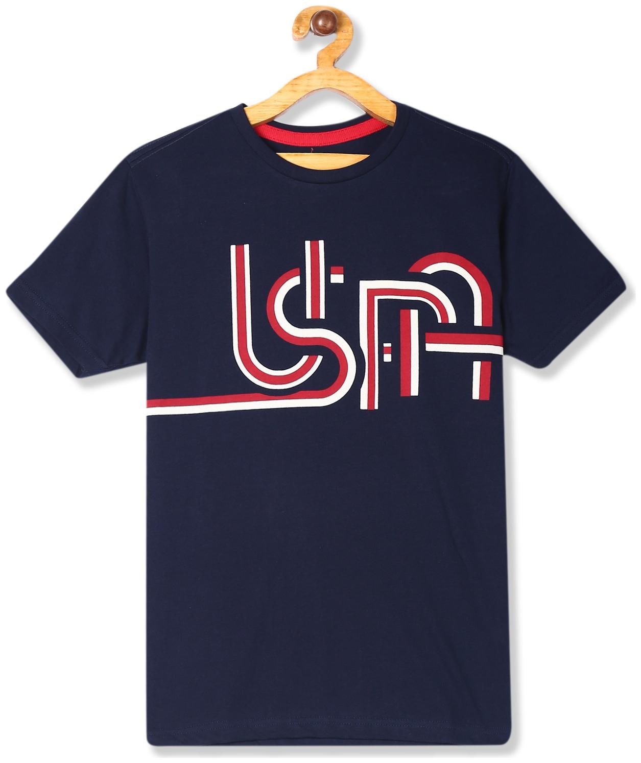 

U S Polo Assn Boy Cotton Printed T-shirt - Blue