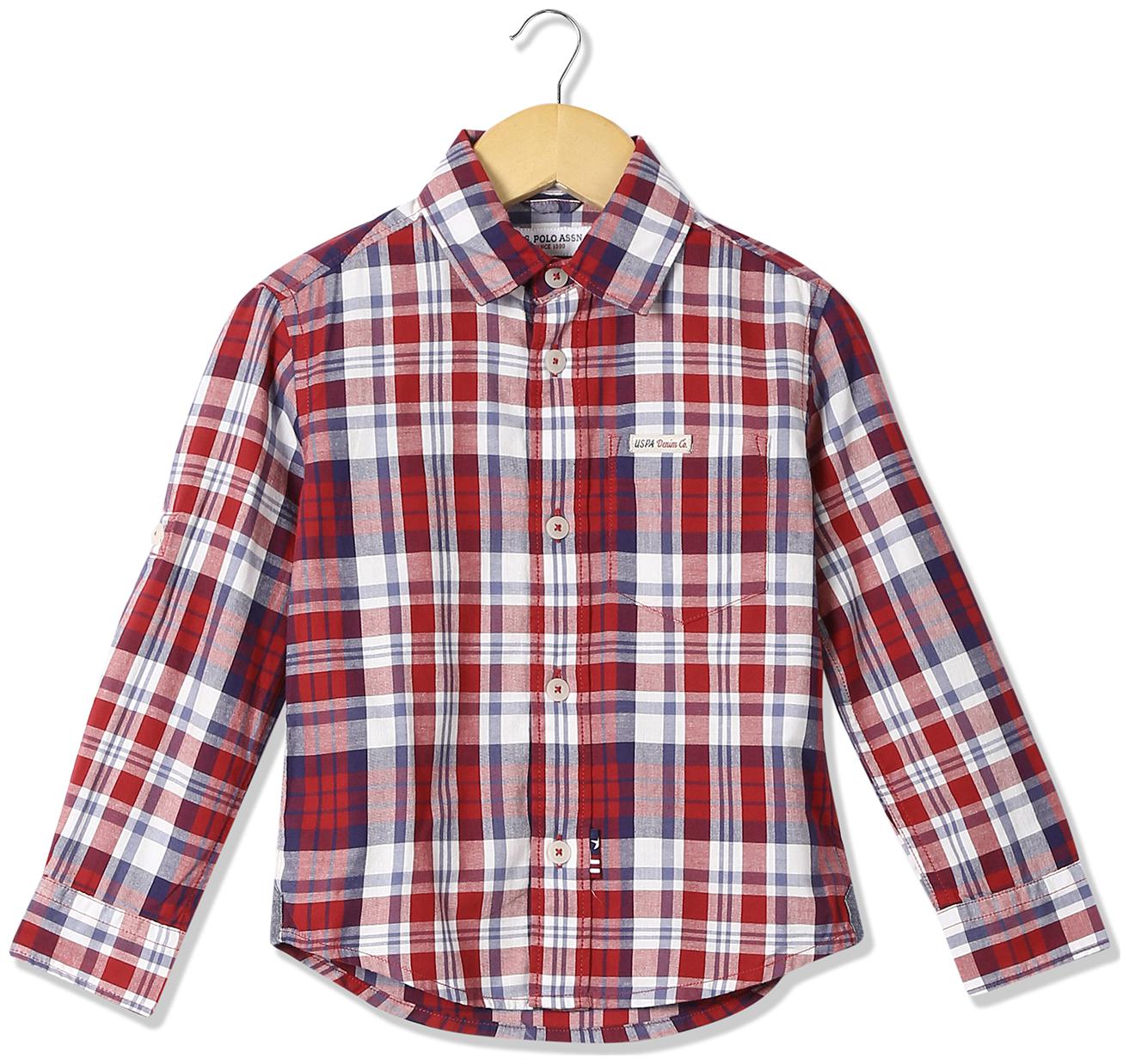 

U S Polo Assn Boy Cotton Checked Shirt Red