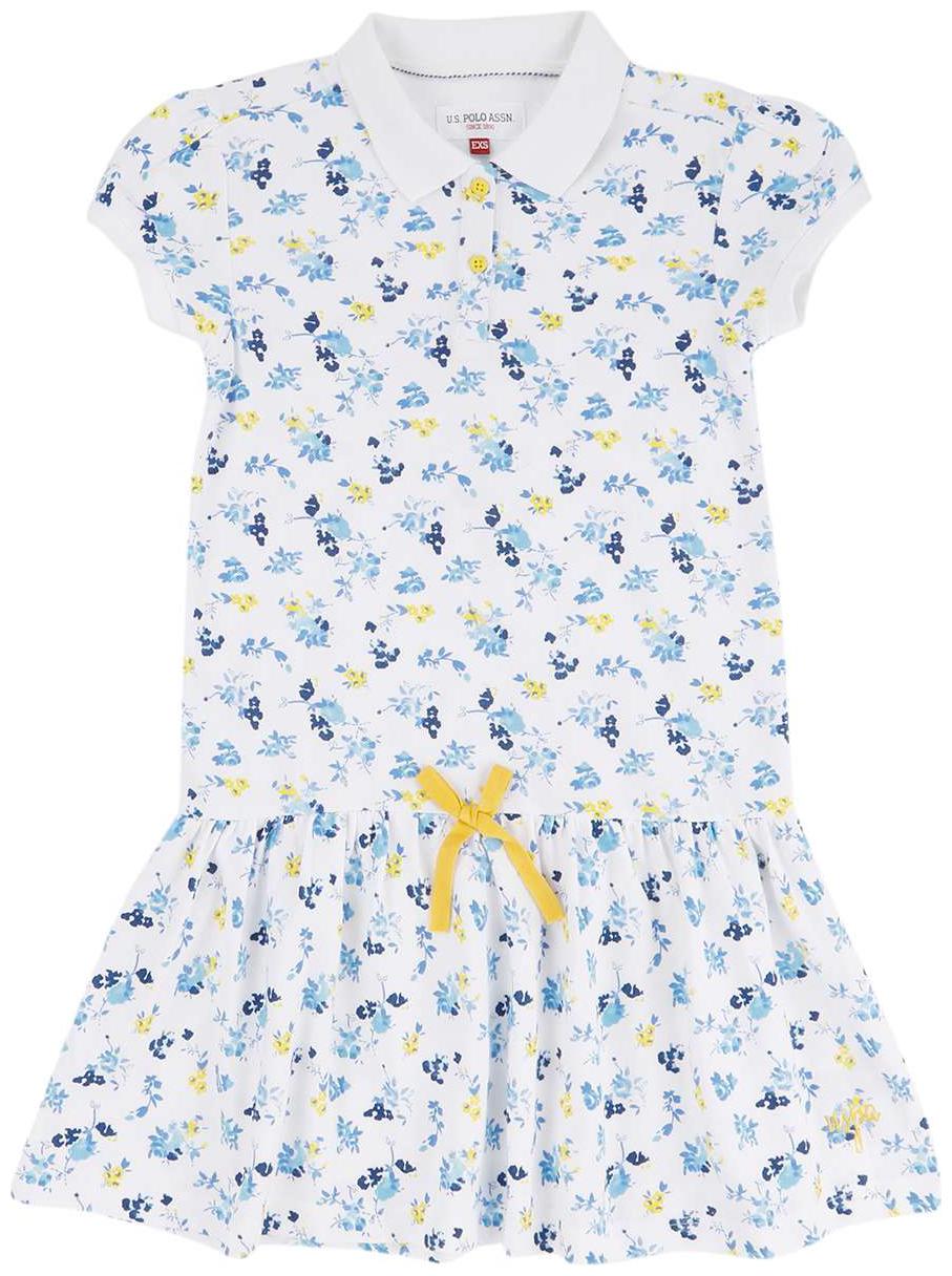 

U S Polo Assn White Cotton Short Sleeves Knee Length Princess Frock ( Pack of 1 )
