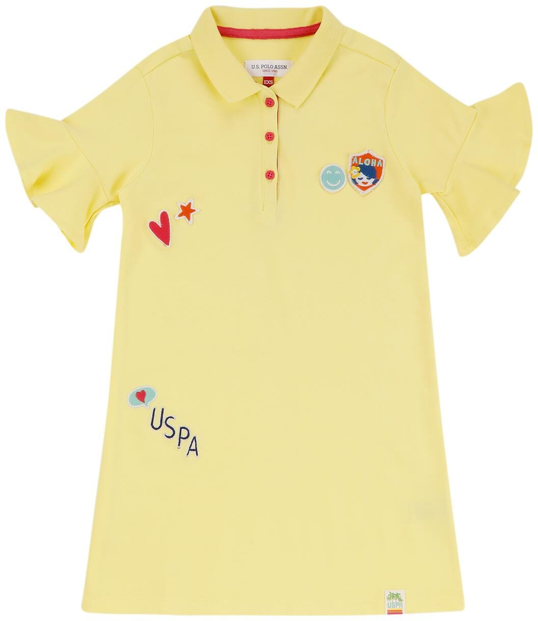 

U S Polo Assn Yellow Cotton Short Sleeves Above Knee Princess Frock ( Pack of 1 )