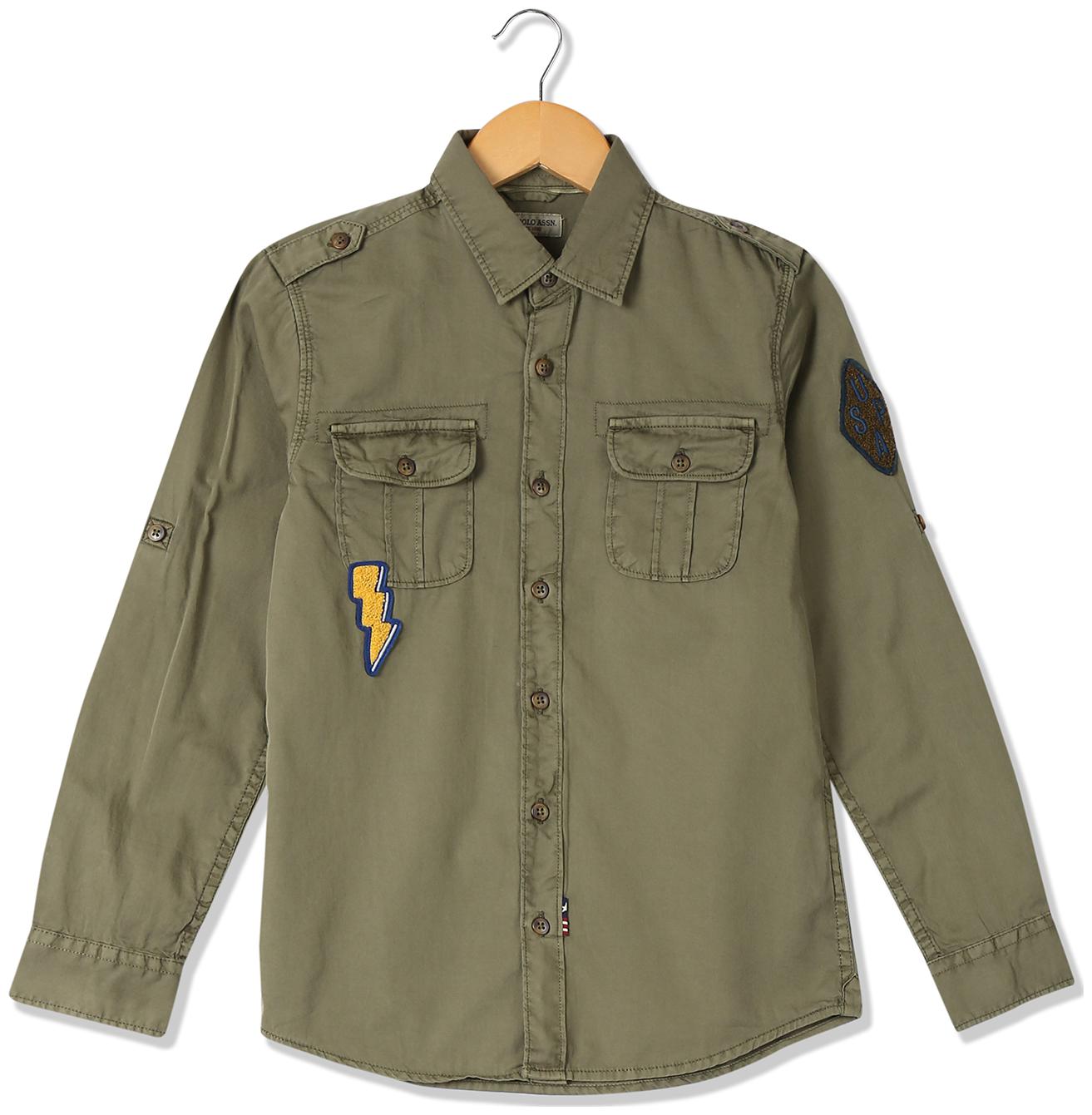 

U S Polo Assn Boy Cotton Solid Shirt Green
