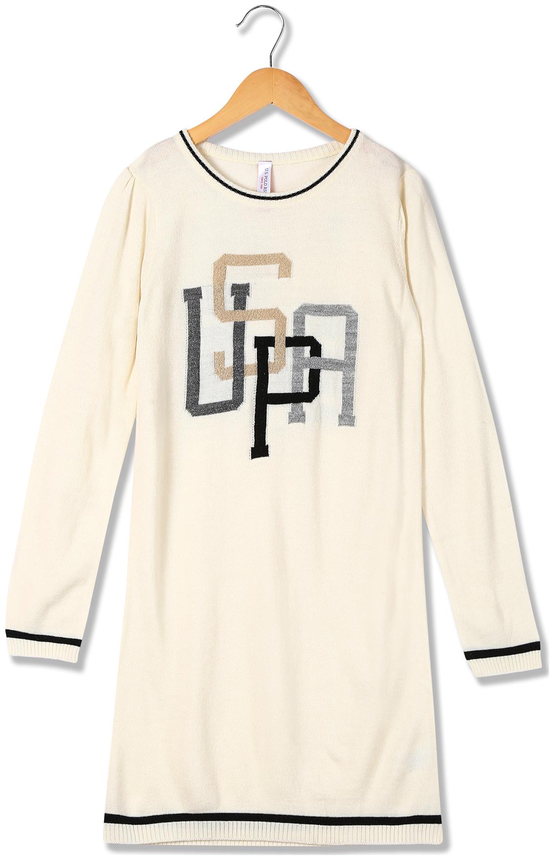 

U S Polo Assn White Wool Blended Full Sleeves Knee Length Princess Frock ( Pack of 1 )