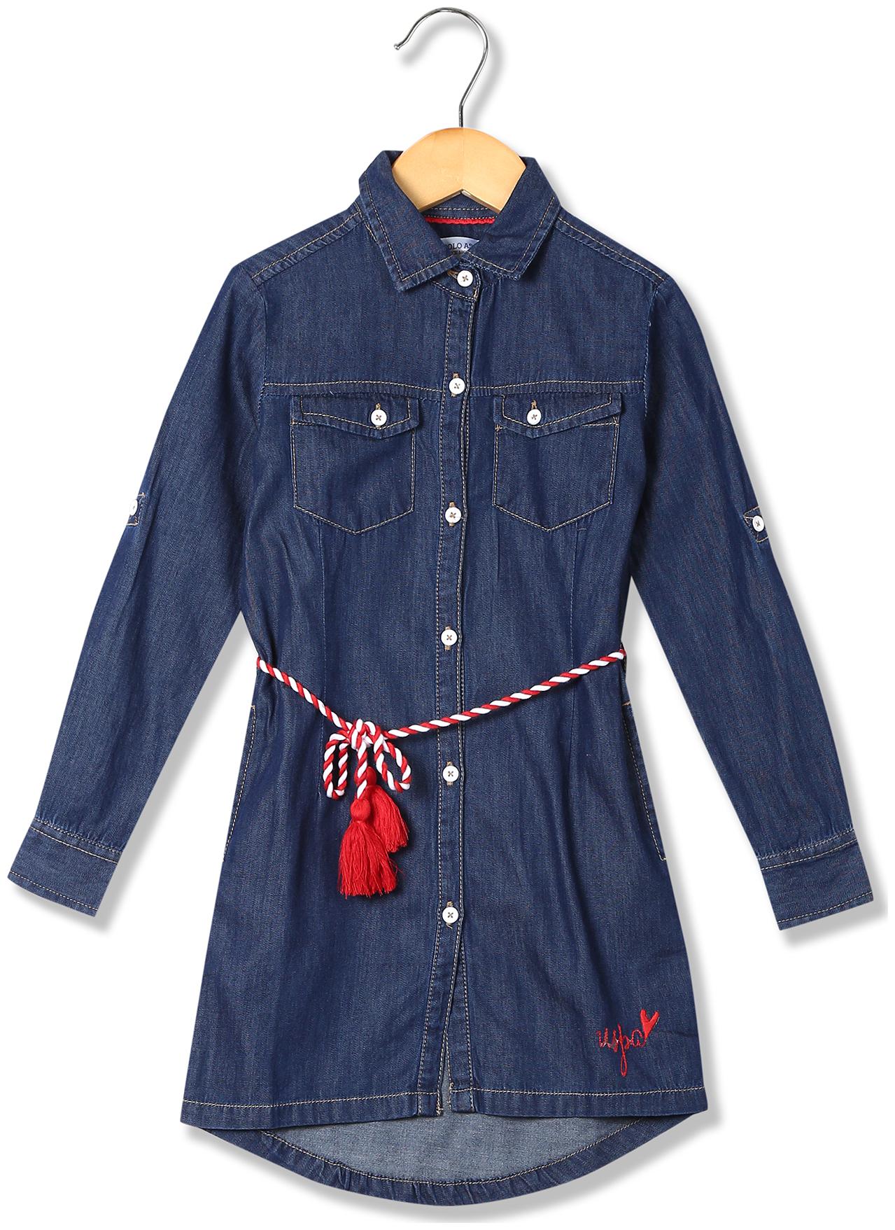 

U S Polo Assn Blue Cotton Full Sleeves Knee Length Princess Frock ( Pack of 1 )