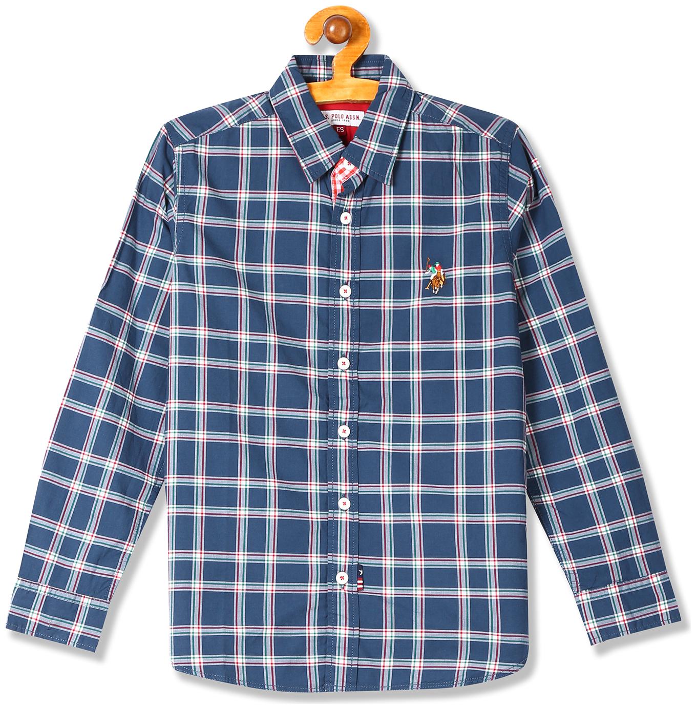 

U S Polo Assn Boy Cotton Checked Shirt Blue