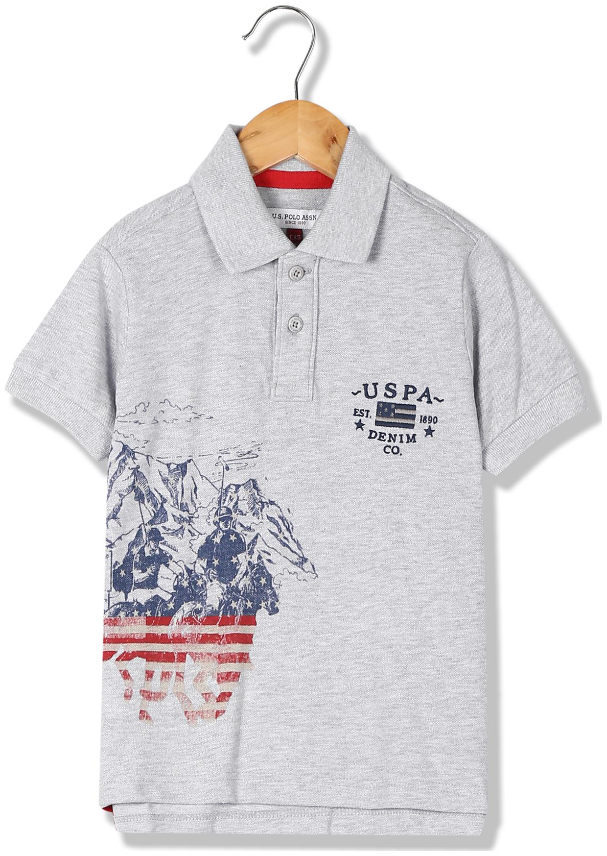 

U S Polo Assn Boy Cotton Printed T-shirt - Grey