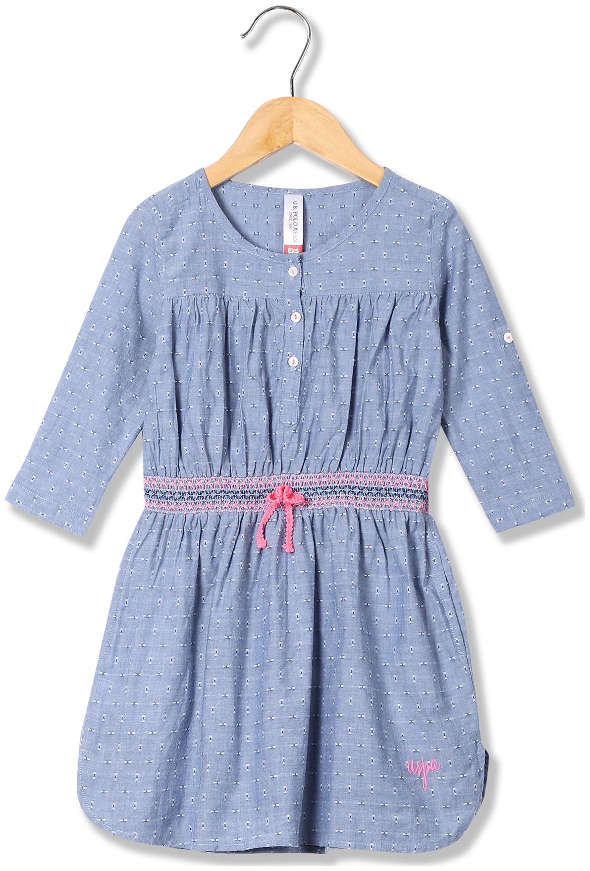 

U S Polo Assn Blue Cotton Full Sleeves Knee Length Princess Frock ( Pack of 1 )