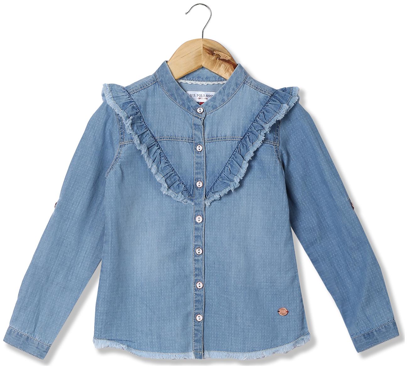 

U S Polo Assn Girl Cotton Solid Shirt - Blue