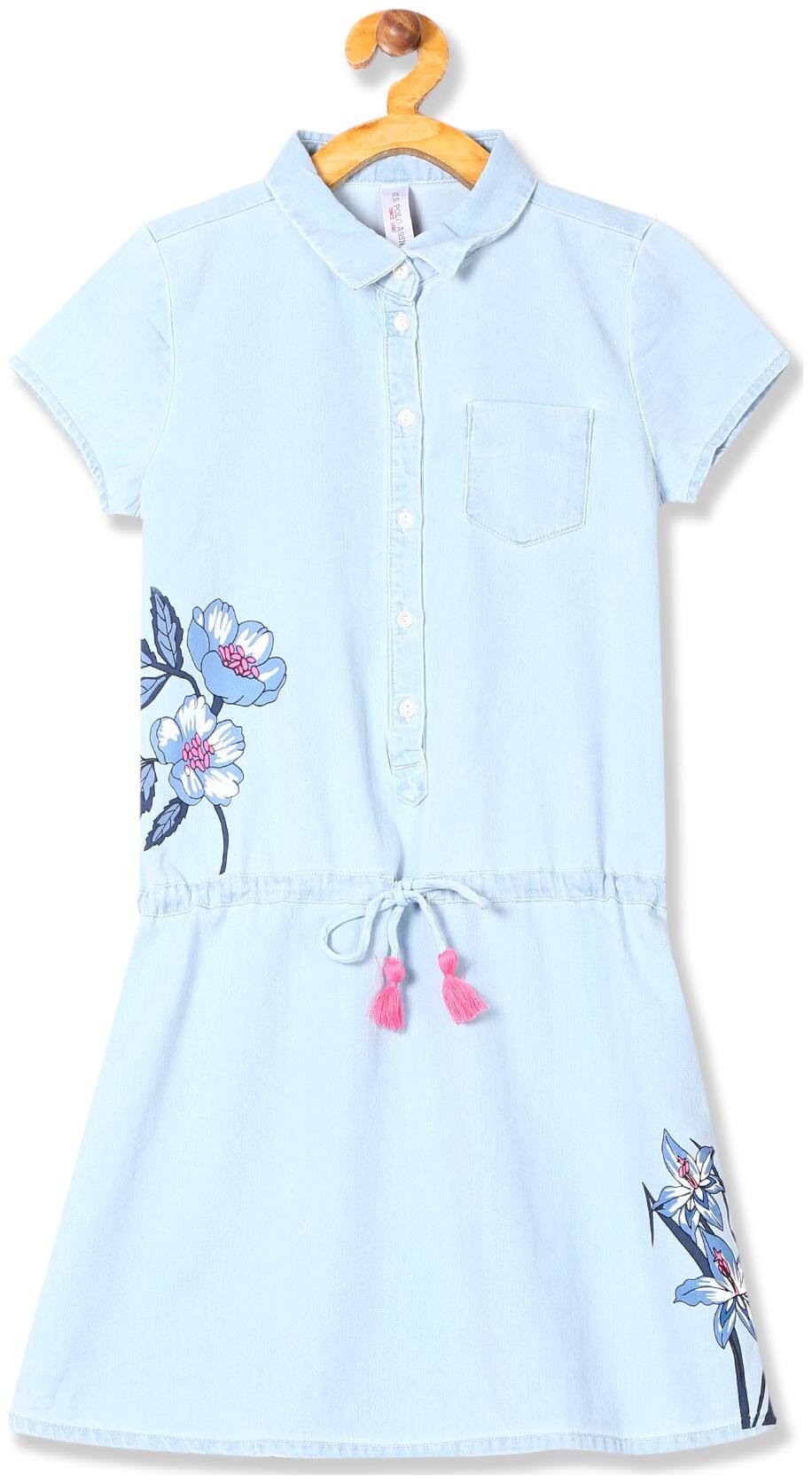 

U S Polo Assn Baby girl Cotton Solid Collar frock - Blue